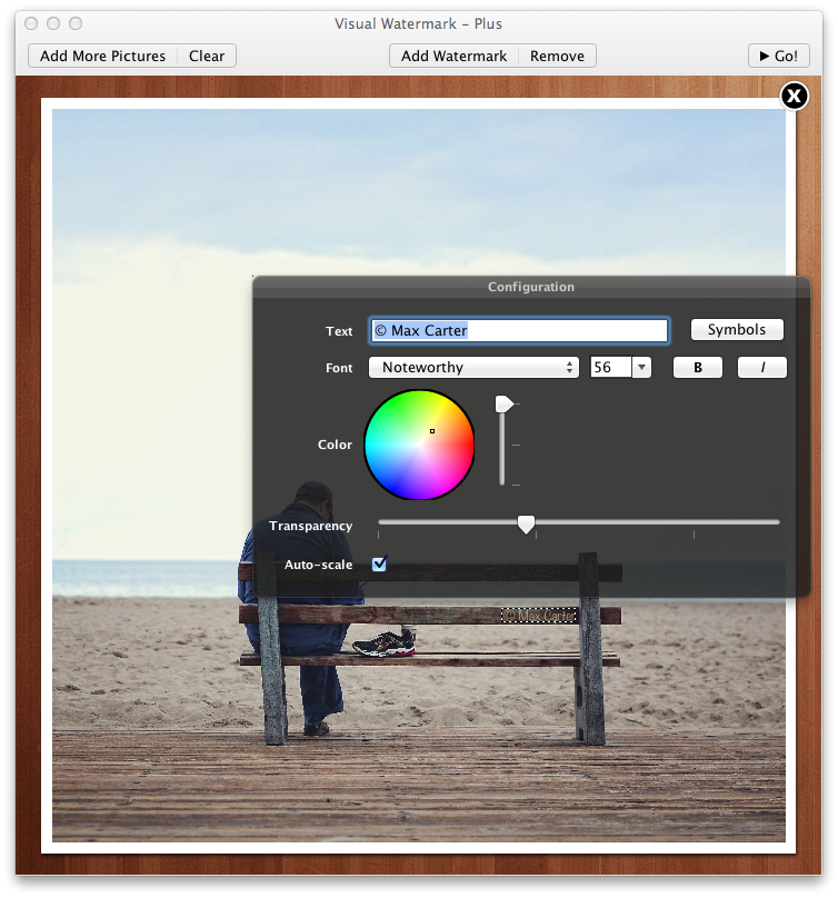 Arranged watermark with blending and color set