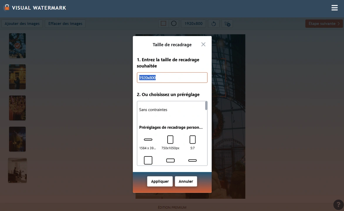 rogner image dans visual watermark