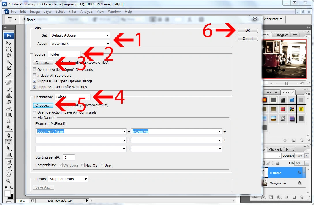 Batch watermark in Photoshop handleiding - Stap #8 - Begin met toevoegen van watermerk aan batch