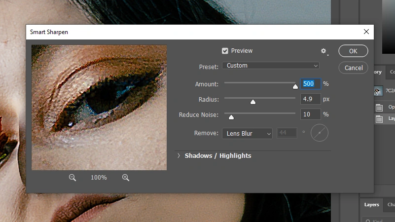 how to remove lens blur in Photoshop