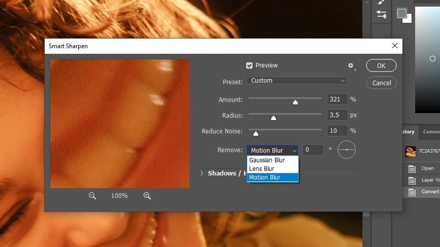 how to remove motion blur in Photoshop