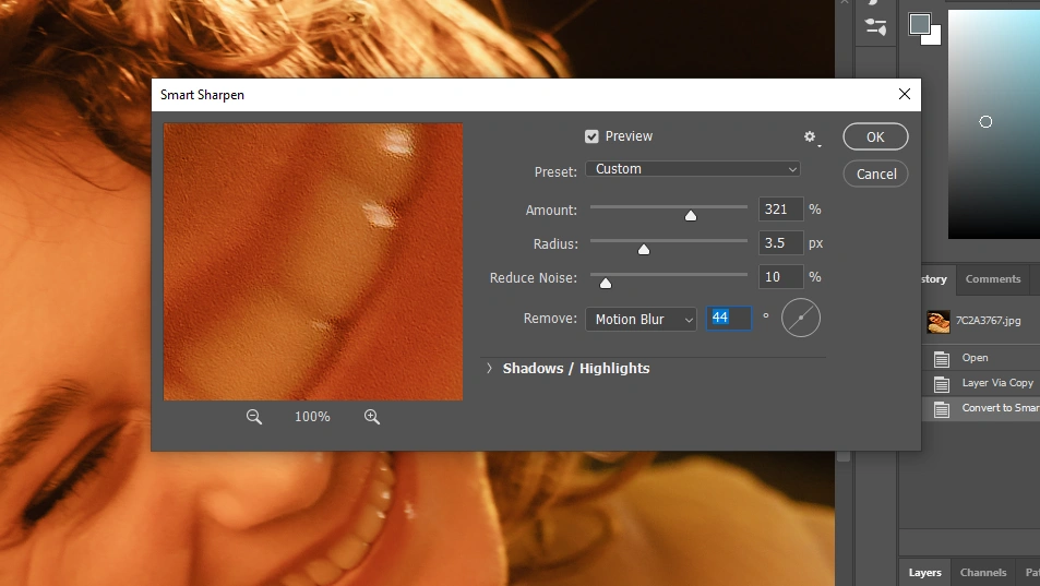 how to remove motion blur in Photoshop