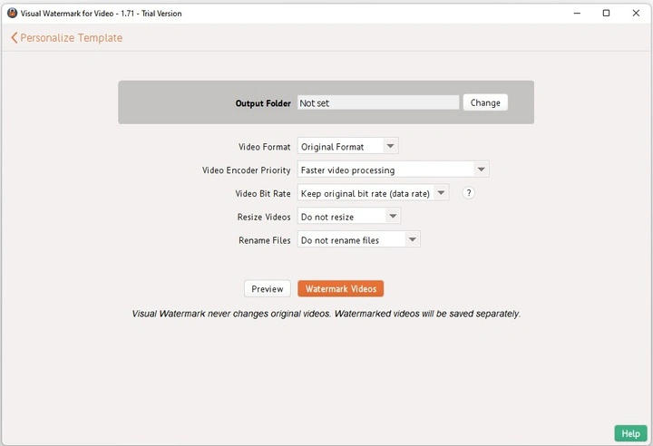 export settings for watermarking video